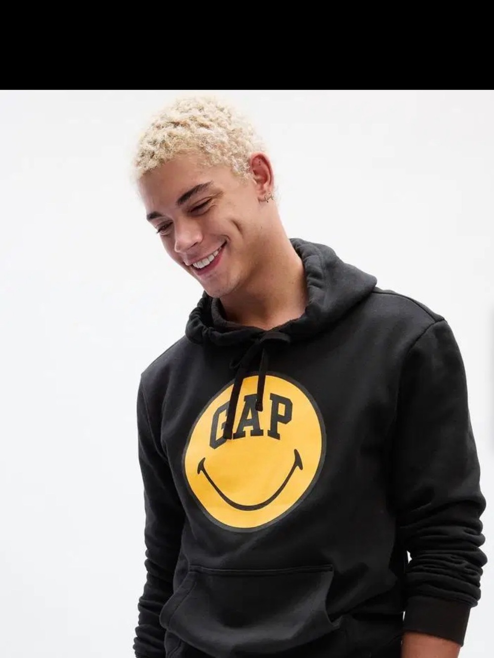 GAP Black Hoodie with Yellow Smiley Logo